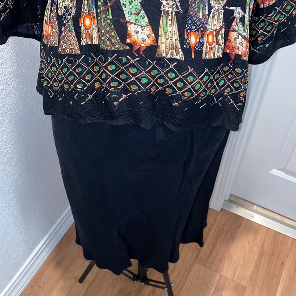 Citron Japanese Style Skirt Set Black EUC Sz L/XL Silk Asian Inspo Tunic - Picture 3 of 13